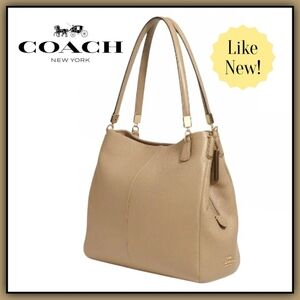 Authenticated COACH Phoebe Camel Color Pebbled Leather Large Shoulder Bag COA